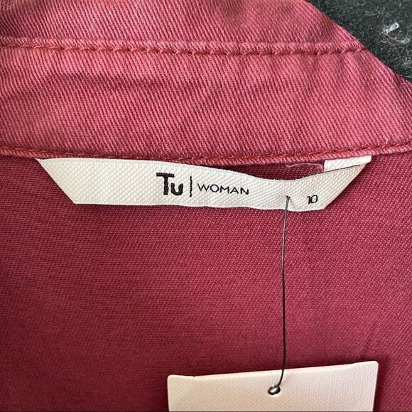 Tu - Brick Red Ruffle Button Down Shirt - Small - Picture 7 of 8